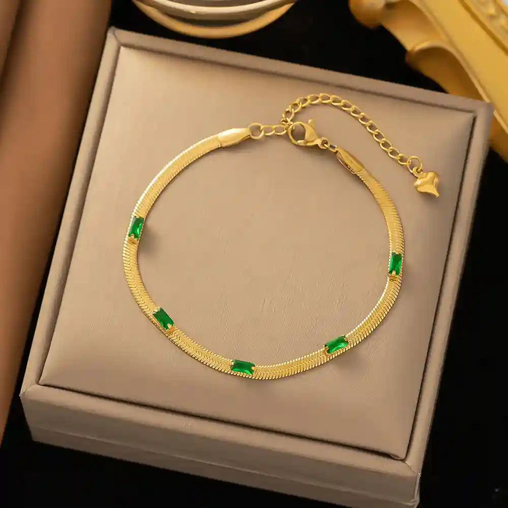 Emerald Snake Chain Bracelet