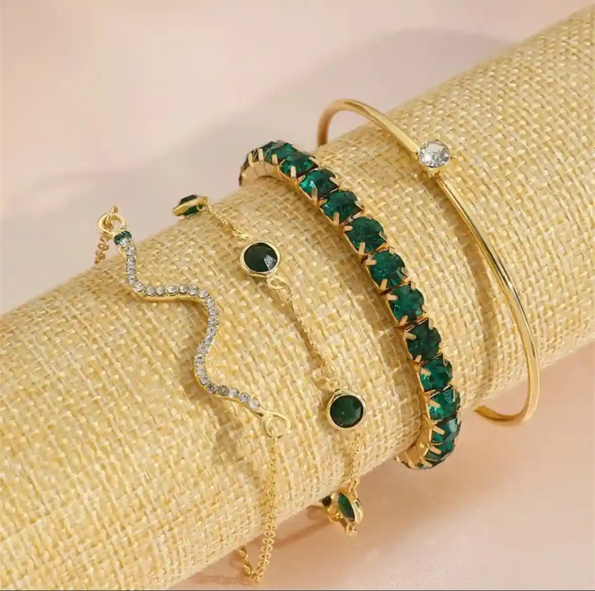 Emerald and Gold Bracelet Set