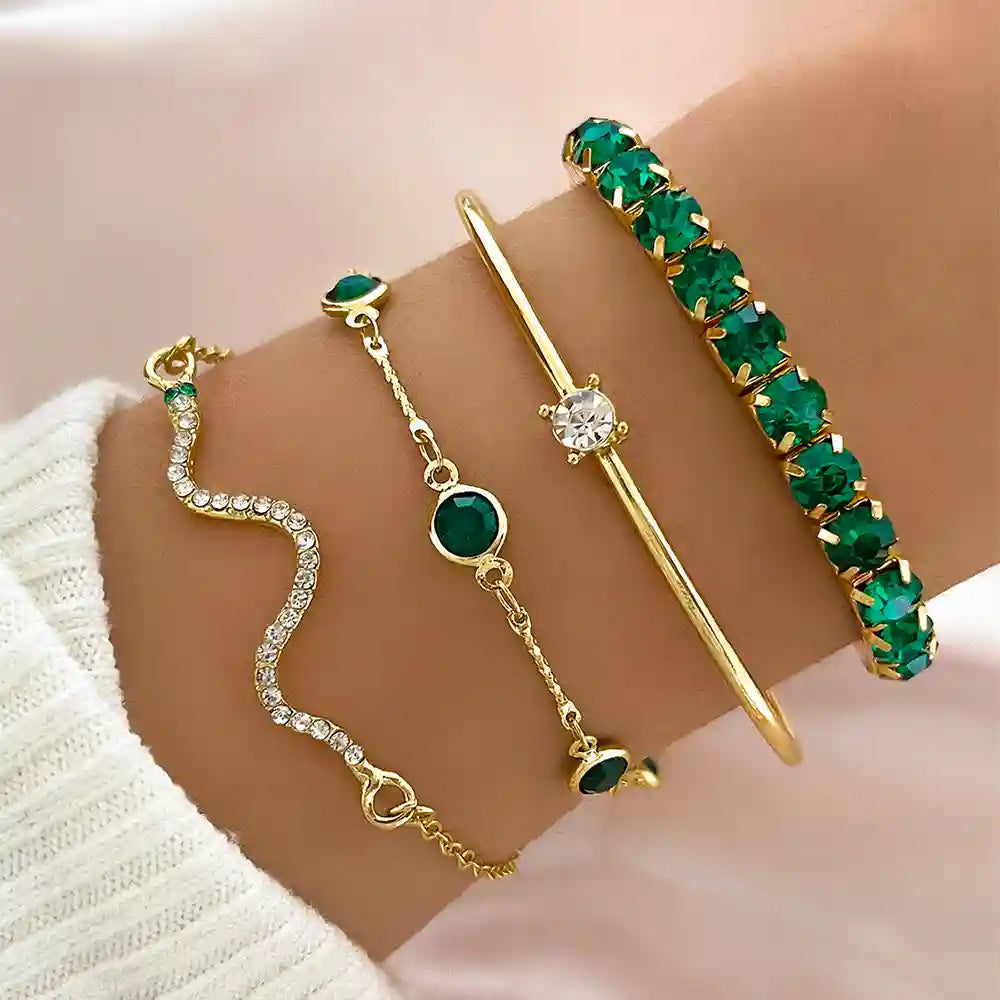 Emerald and Gold Bracelet Set