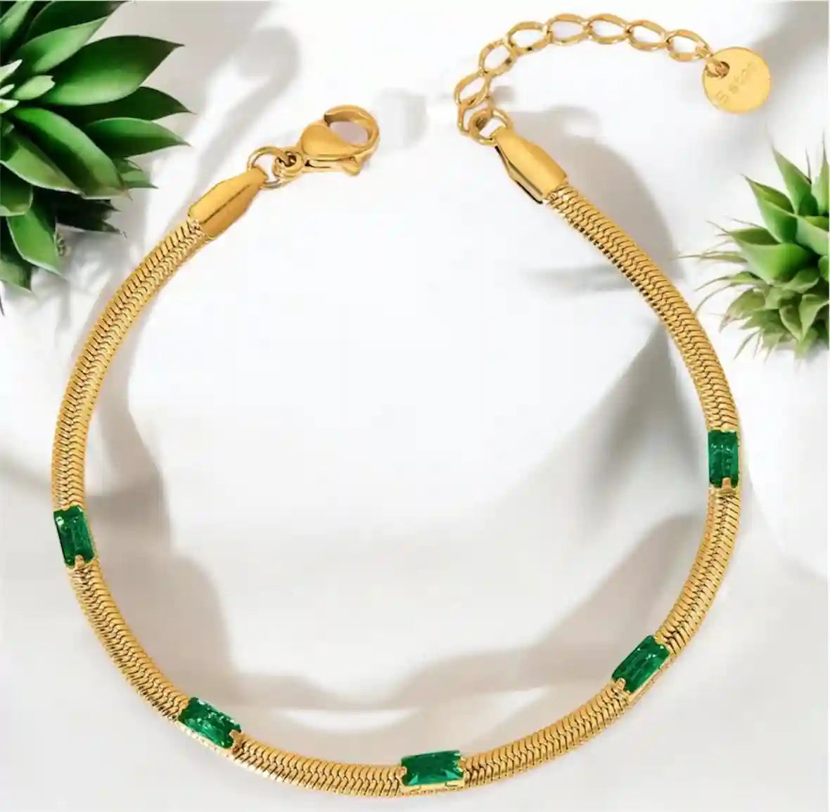 Emerald Snake Chain Bracelet